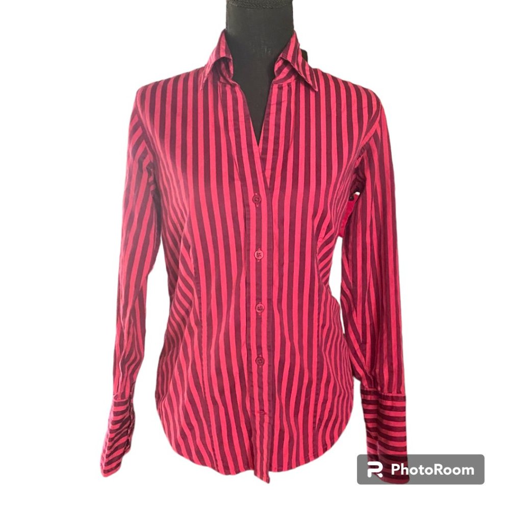 Ben Sherman Women's tailored‎ fit long sleeve striped button down dark plum sz S
